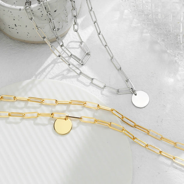 Jewelry Alloy Double Layer Mixed Color Hip Hop Clavicle Chain With Geometric Pattern And Dripping Oil Treatment For Women