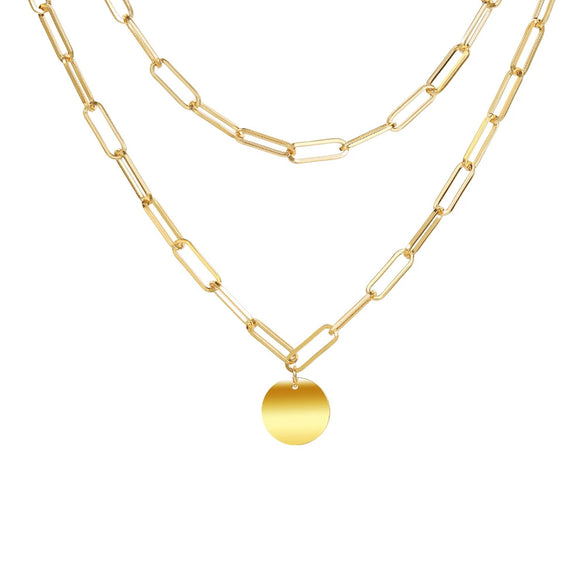 Jewelry Alloy Double Layer Mixed Color Hip Hop Clavicle Chain With Geometric Pattern And Dripping Oil Treatment For Women