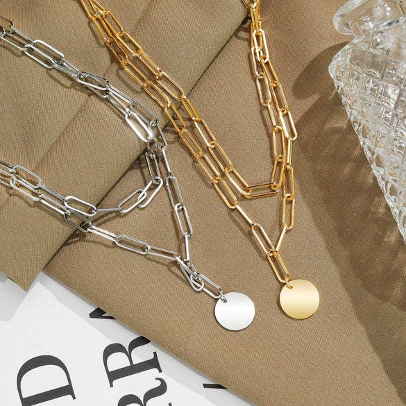 Jewelry Alloy Double Layer Mixed Color Hip Hop Clavicle Chain With Geometric Pattern And Dripping Oil Treatment For Women