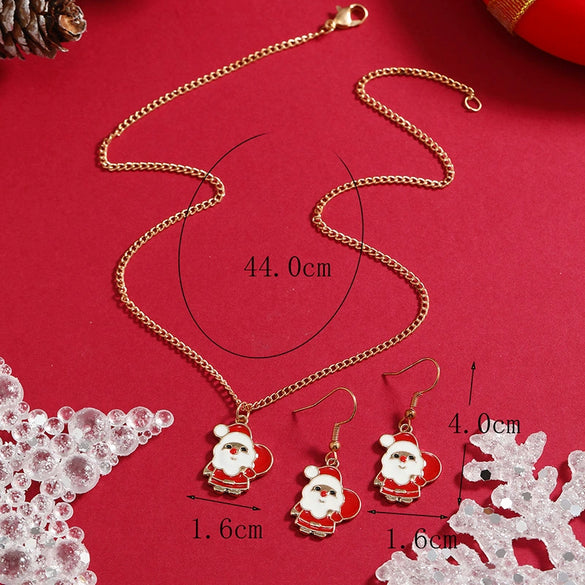 Jewelry Alloy Dripping Oil Plant Flowers Pattern Earrings Necklace 2Piece Set For Women