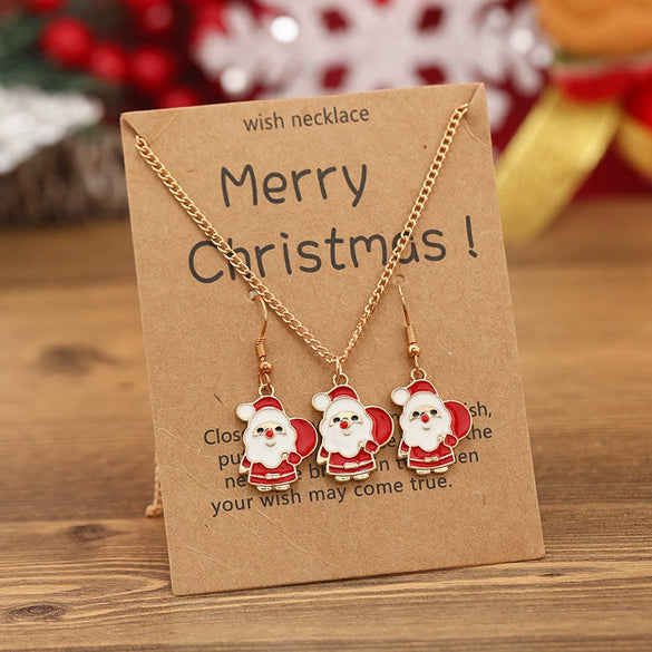 Jewelry Alloy Dripping Oil Plant Flowers Pattern Earrings Necklace 2Piece Set For Women