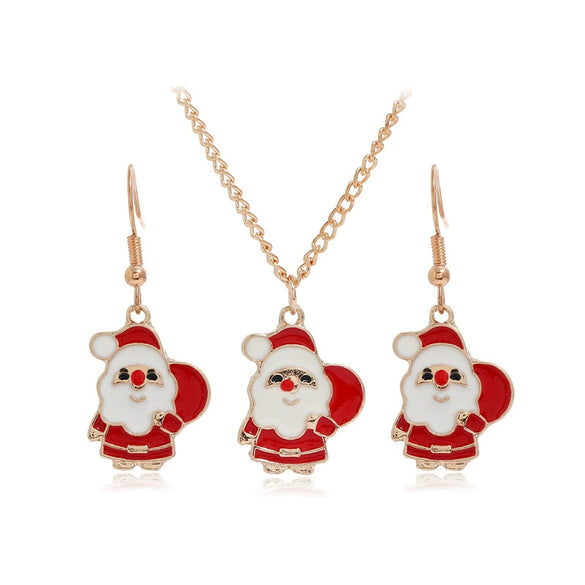 Jewelry Alloy Dripping Oil Plant Flowers Pattern Earrings Necklace 2Piece Set For Women