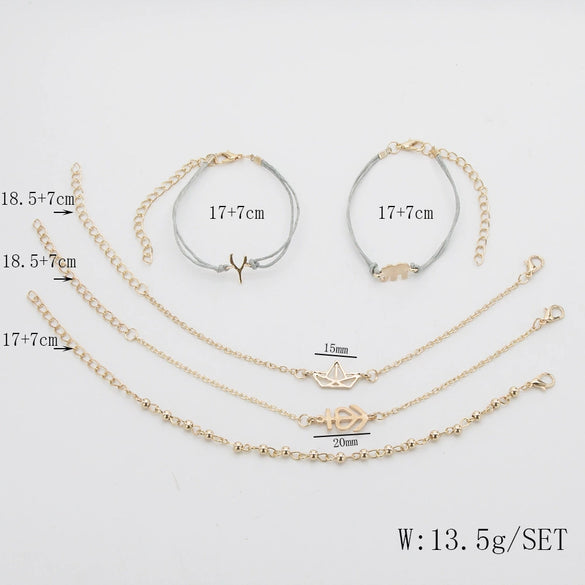 Jewelry Alloy Electroplated Creative Elephant Boat Bead English Letter Love Ship Anchor Bracelet Set