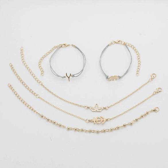 Jewelry Alloy Electroplated Creative Elephant Boat Bead English Letter Love Ship Anchor Bracelet Set