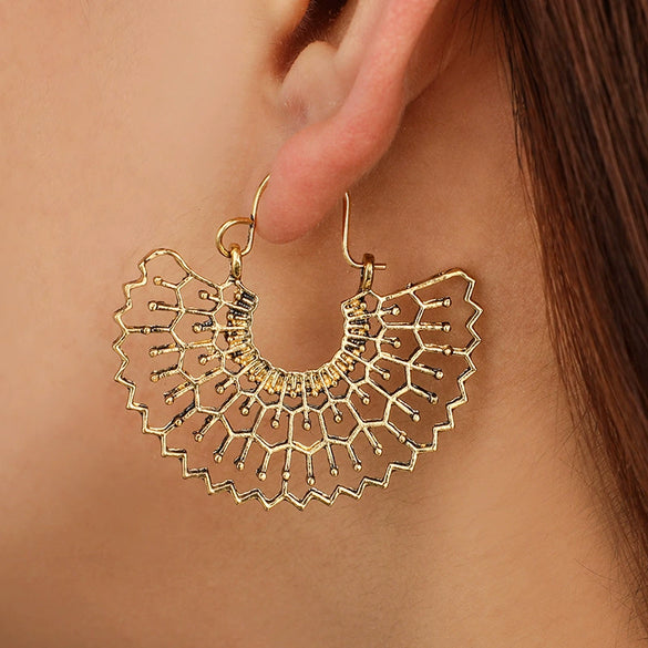 Jewelry Alloy Electroplating Geometric Semicircular Cshaped Fanshaped Earrings With Spider Web Pattern