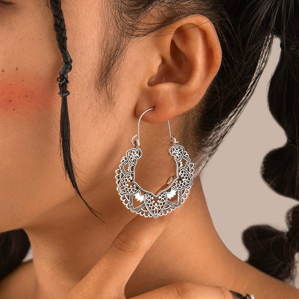 Jewelry Alloy Electroplating Geometric Semicircular Cshaped Fanshaped Earrings With Spider Web Pattern