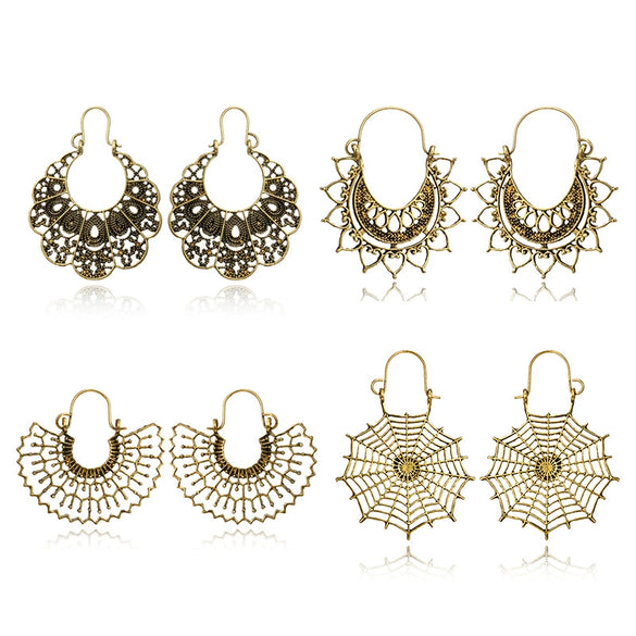 Jewelry Alloy Electroplating Geometric Semicircular Cshaped Fanshaped Earrings With Spider Web Pattern