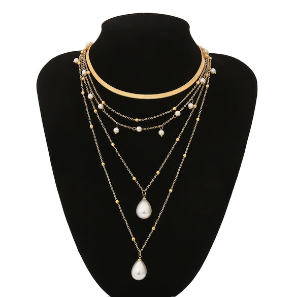 Jewelry Alloy Exaggerated Portrait Coin Multielement Retro Relief Flower Plate Imitation Pearl Geometric Ochain Electroplated Necklace For Women