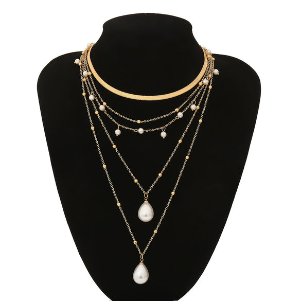 Jewelry Alloy Exaggerated Portrait Coin Multielement Retro Relief Flower Plate Imitation Pearl Geometric Ochain Electroplated Necklace For Women