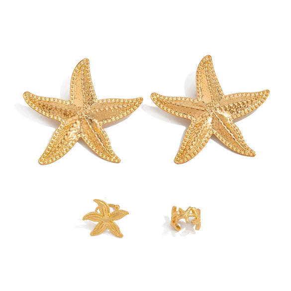 Jewelry Alloy Exaggerated Star Flower Electroplated Earrings For Women