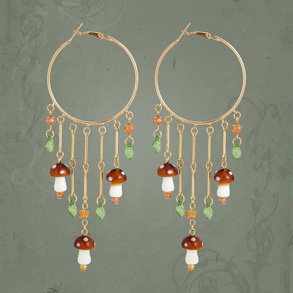 Jewelry Alloy Forest Style Mushroom Leaf Flower Exaggerated Pendant Tassel Earrings Electroplated