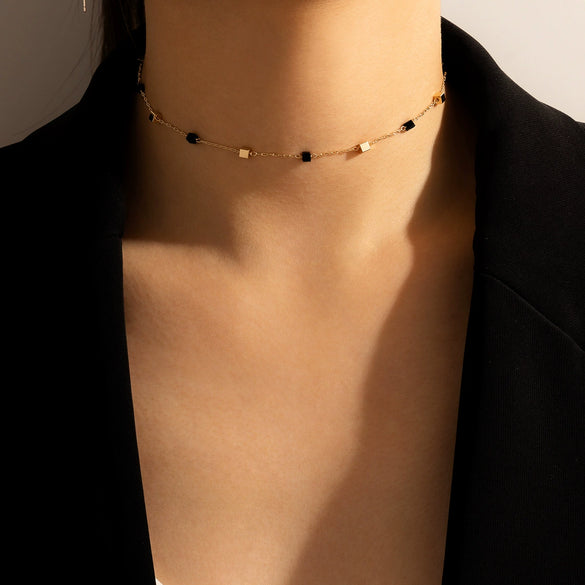 Jewelry Alloy Gems Geometric Three Dimensional Square Simple Necklace