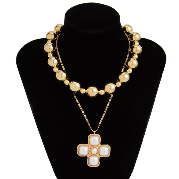 Jewelry Alloy Geometric Beaded Necklace Electroplating Punk Hiphop Style For Women