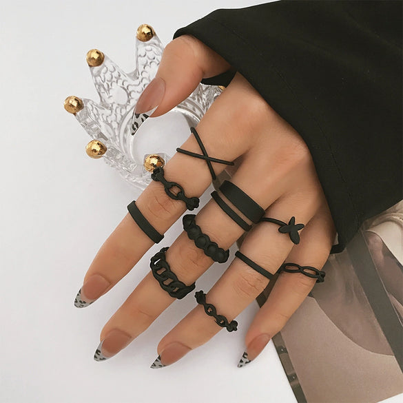 Jewelry Alloy Geometric Black Butterfly Electroplated Women's Ring Set