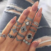 Jewelry Alloy Geometric Black Gemstone Ring Set With Electroplating