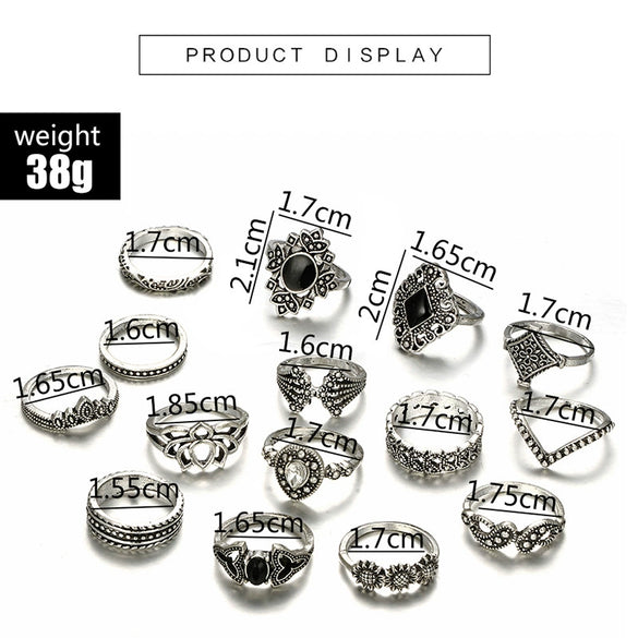 Jewelry Alloy Geometric Black Gemstone Ring Set With Electroplating