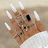 Jewelry Alloy Geometric Black Gemstone Ring Set With Electroplating