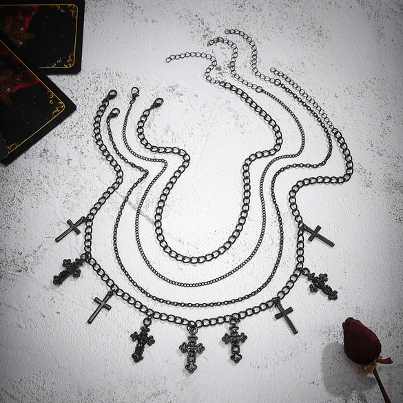 Jewelry Alloy Geometric Cross Chain Necklace Electroplated For Women Sweet And Cool Style