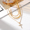 Jewelry Alloy Geometric Cross Heartshaped Pendant Multilayer Necklace With Diamond For Women