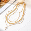 Jewelry Alloy Geometric Cross Heartshaped Pendant Multilayer Necklace With Diamond For Women