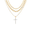 Jewelry Alloy Geometric Cross Heartshaped Pendant Multilayer Necklace With Diamond For Women