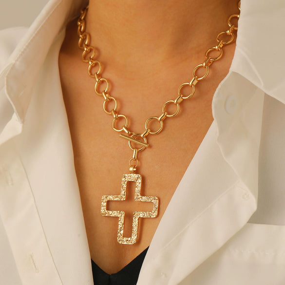 Jewelry Alloy Geometric Cross Pendant Necklace Electroplated Cold Style Clavicle Chain For Women