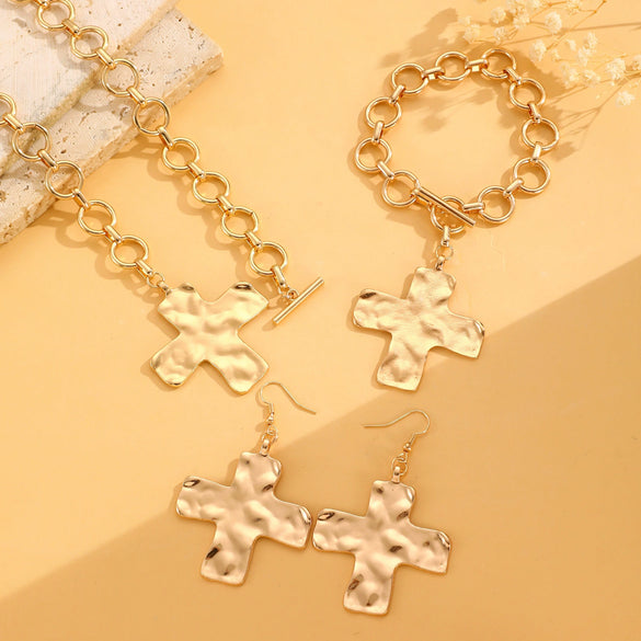 Jewelry Alloy Geometric Cross Pendant Necklace Electroplated Cold Style Clavicle Chain For Women