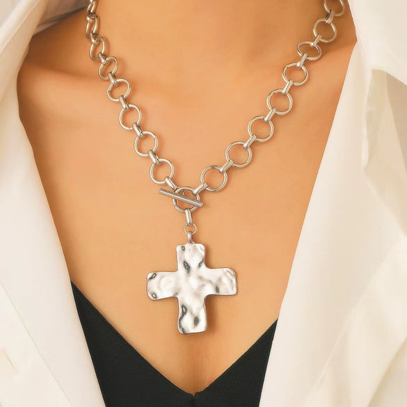 Jewelry Alloy Geometric Cross Pendant Necklace Electroplated Cold Style Clavicle Chain For Women