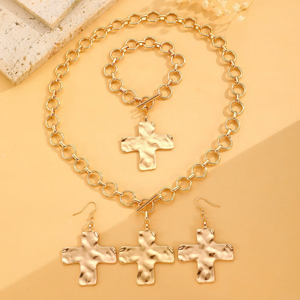 Jewelry Alloy Geometric Cross Pendant Necklace Electroplated Cold Style Clavicle Chain For Women