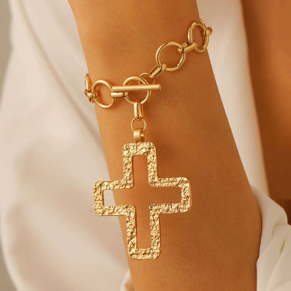 Jewelry Alloy Geometric Cross Pendant Necklace Electroplated Cold Style Clavicle Chain For Women