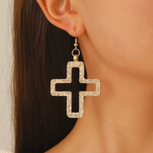 Jewelry Alloy Geometric Cross Pendant Necklace Electroplated Cold Style Clavicle Chain For Women