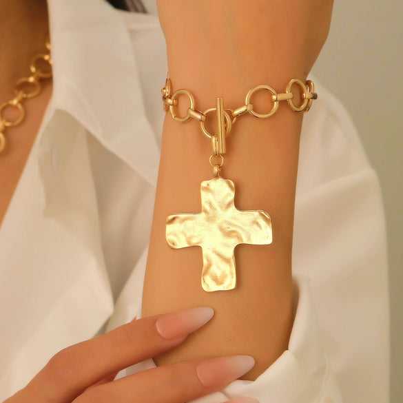 Jewelry Alloy Geometric Cross Pendant Necklace Electroplated Cold Style Clavicle Chain For Women