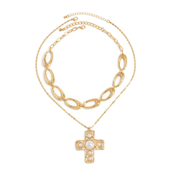 Jewelry Alloy Geometric Cross Pendant Necklace Electroplating Light Luxury Style