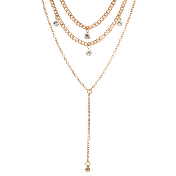 Jewelry Alloy Geometric Crystal Tassel Clavicle Necklace Cold Style Simple Multi Layer Stacked Diamond Design