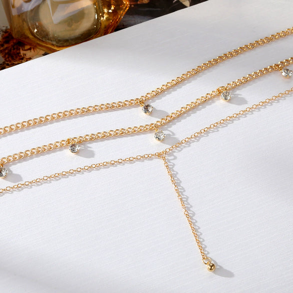 Jewelry Alloy Geometric Crystal Tassel Clavicle Necklace Cold Style Simple Multi Layer Stacked Diamond Design