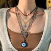 Jewelry Alloy Geometric Devil's Eye Pendant Necklace With Leather Wax Thread Iron Chain Rice Beads Acrylic Crystal Electroplating For Women