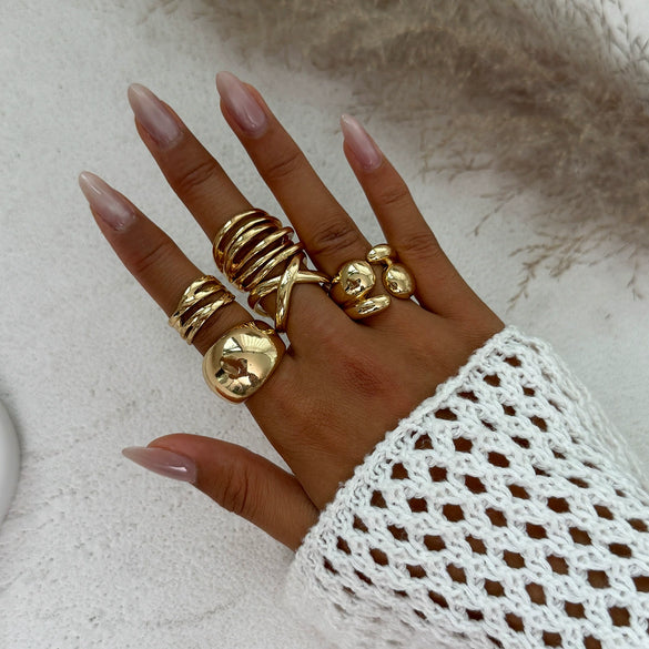 Jewelry Alloy Geometric Exaggerated Asymmetrical Open Ring Set Electroplating Niche Style