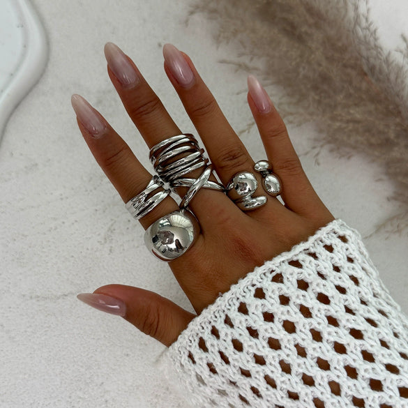 Jewelry Alloy Geometric Exaggerated Asymmetrical Open Ring Set Electroplating Niche Style