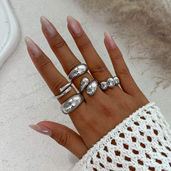 Jewelry Alloy Geometric Exaggerated Asymmetrical Open Ring Set Electroplating Niche Style