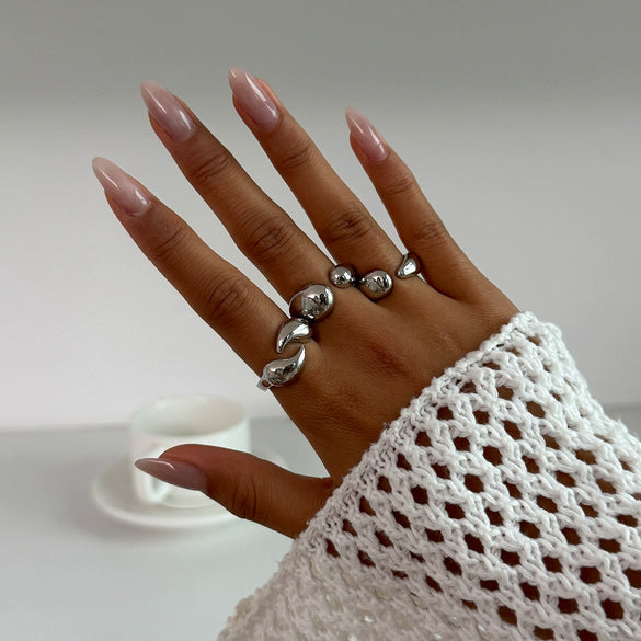 Jewelry Alloy Geometric Exaggerated Asymmetrical Open Ring Set Electroplating Niche Style