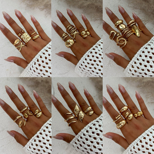 Jewelry Alloy Geometric Exaggerated Asymmetrical Open Ring Set Electroplating Niche Style