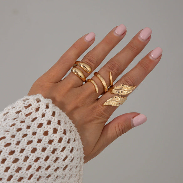Jewelry Alloy Geometric Exaggerated Asymmetrical Open Ring Set Electroplating Niche Style