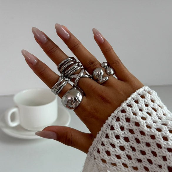 Jewelry Alloy Geometric Exaggerated Asymmetrical Open Ring Set Electroplating Niche Style
