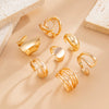 Jewelry Alloy Geometric Exaggerated Asymmetrical Open Ring Set Electroplating Niche Style