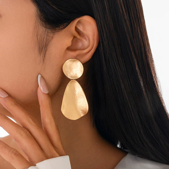 Jewelry Alloy Geometric Folding Water Drop Pendant Earrings Electroplating