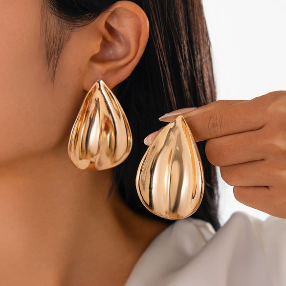 Jewelry Alloy Geometric Folding Water Drop Pendant Earrings Electroplating