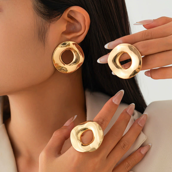 Jewelry Alloy Geometric Hollow Round Irregular Electroplating Earrings For Women