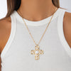 Jewelry Alloy Geometric Inlaid Pearl Cross Pendant Necklace Electroplated