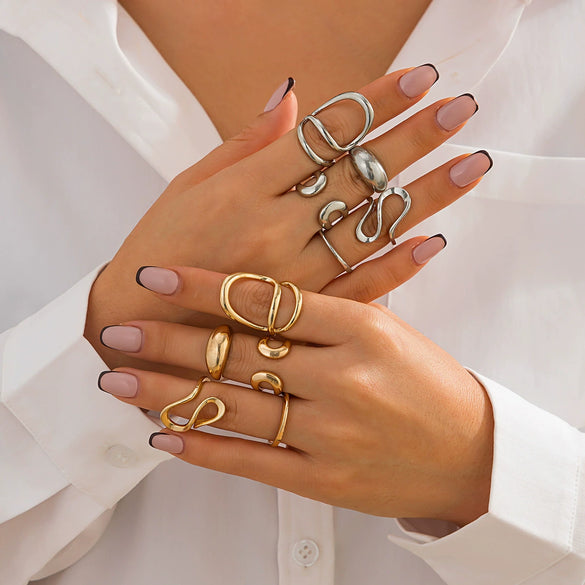 Jewelry Alloy Geometric Irregular Arc Ring Electroplating For Women