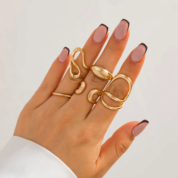 Jewelry Alloy Geometric Irregular Arc Ring Electroplating For Women